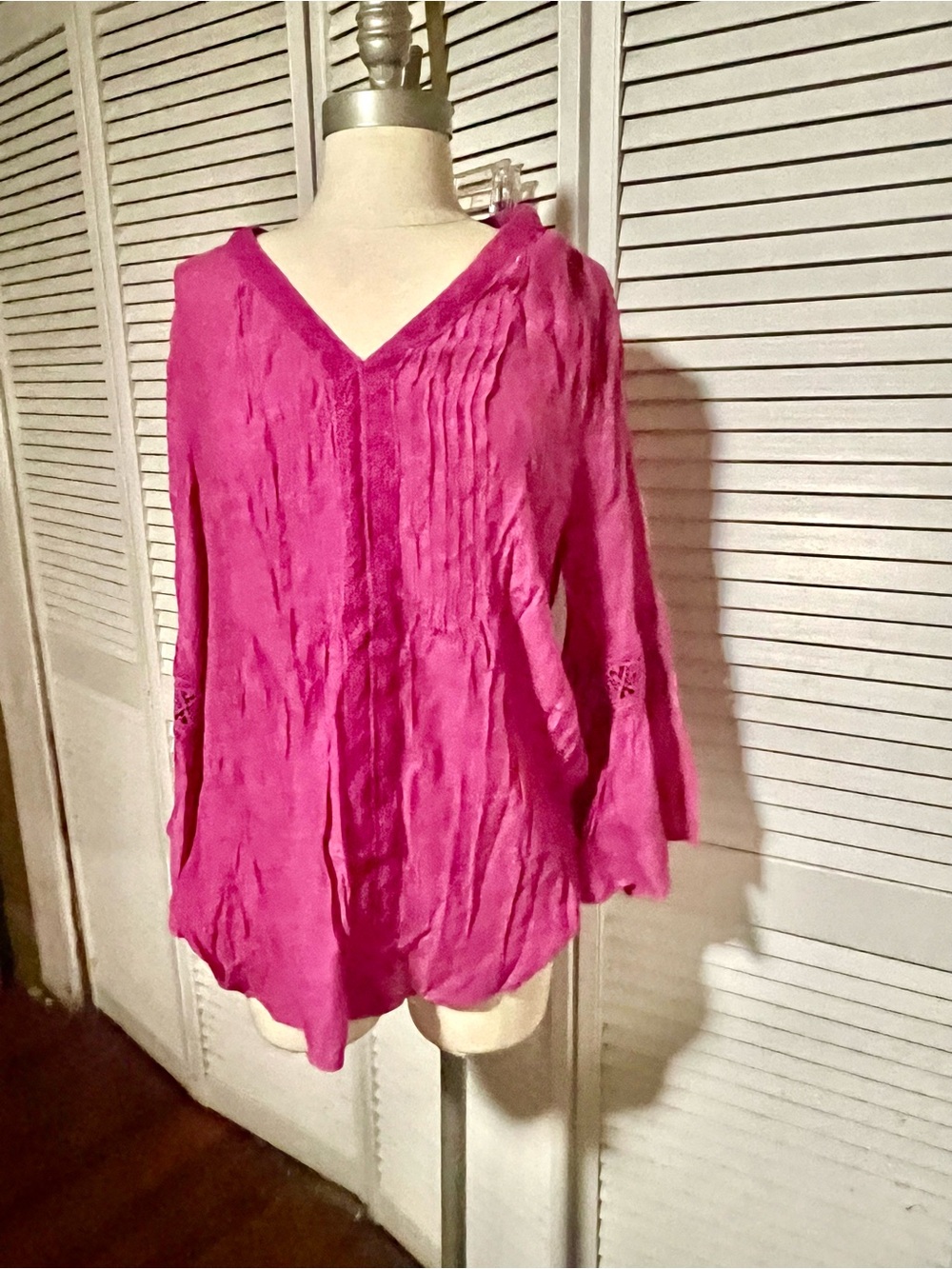 Counterparts V-Neck Pintuck Tunic - Bright Pink
